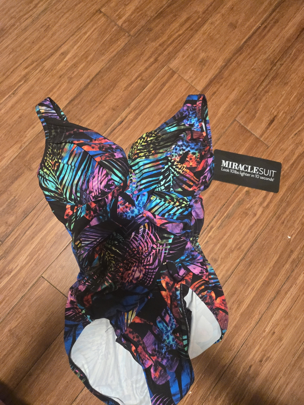 HTF Miraclesuit Black Multicolor Tropical Print One-Piece Shapewear Swimsuit